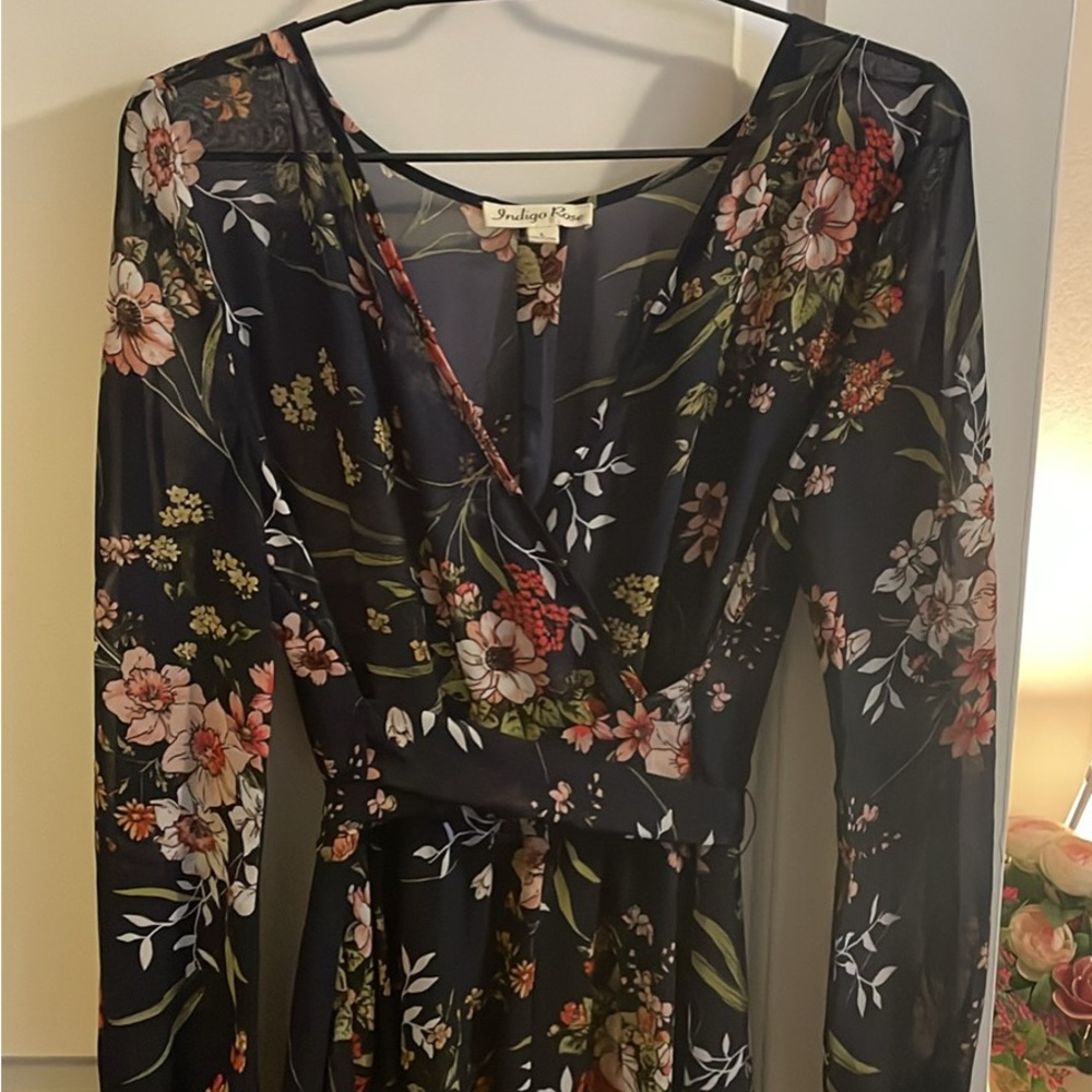 Indigo Rose Blue Pink and Orange Floral Bishop Sleeve Sundres